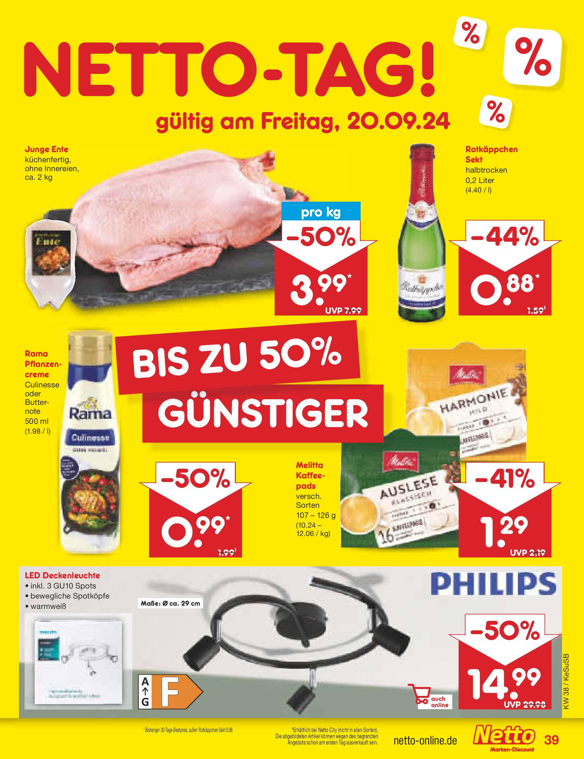 Netto Marken-Discount - Rheinland-Pfalz (ab 16.09.2024) » Angebote | Seite: 49 | Produkte: Philips, Melitta kaffee, Sekt, Ente