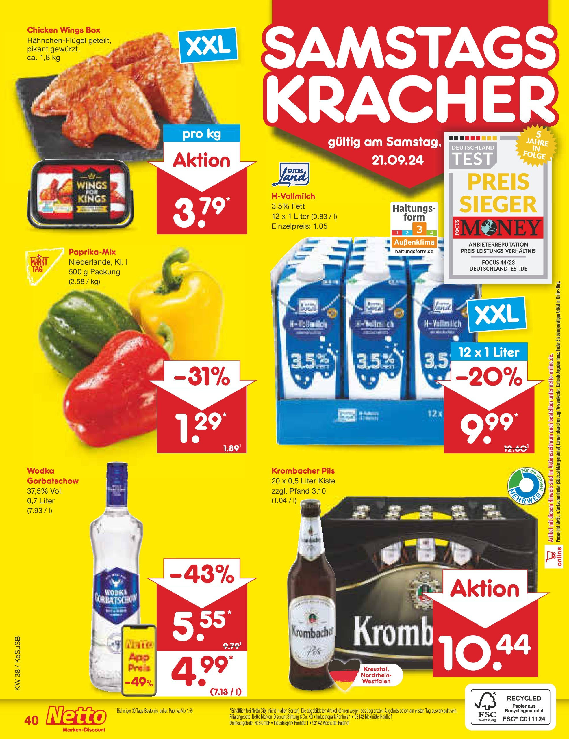 Netto Marken-Discount - Rheinland-Pfalz (ab 16.09.2024) » Angebote | Seite: 50 | Produkte: Box, Pils, Krombacher, Wodka