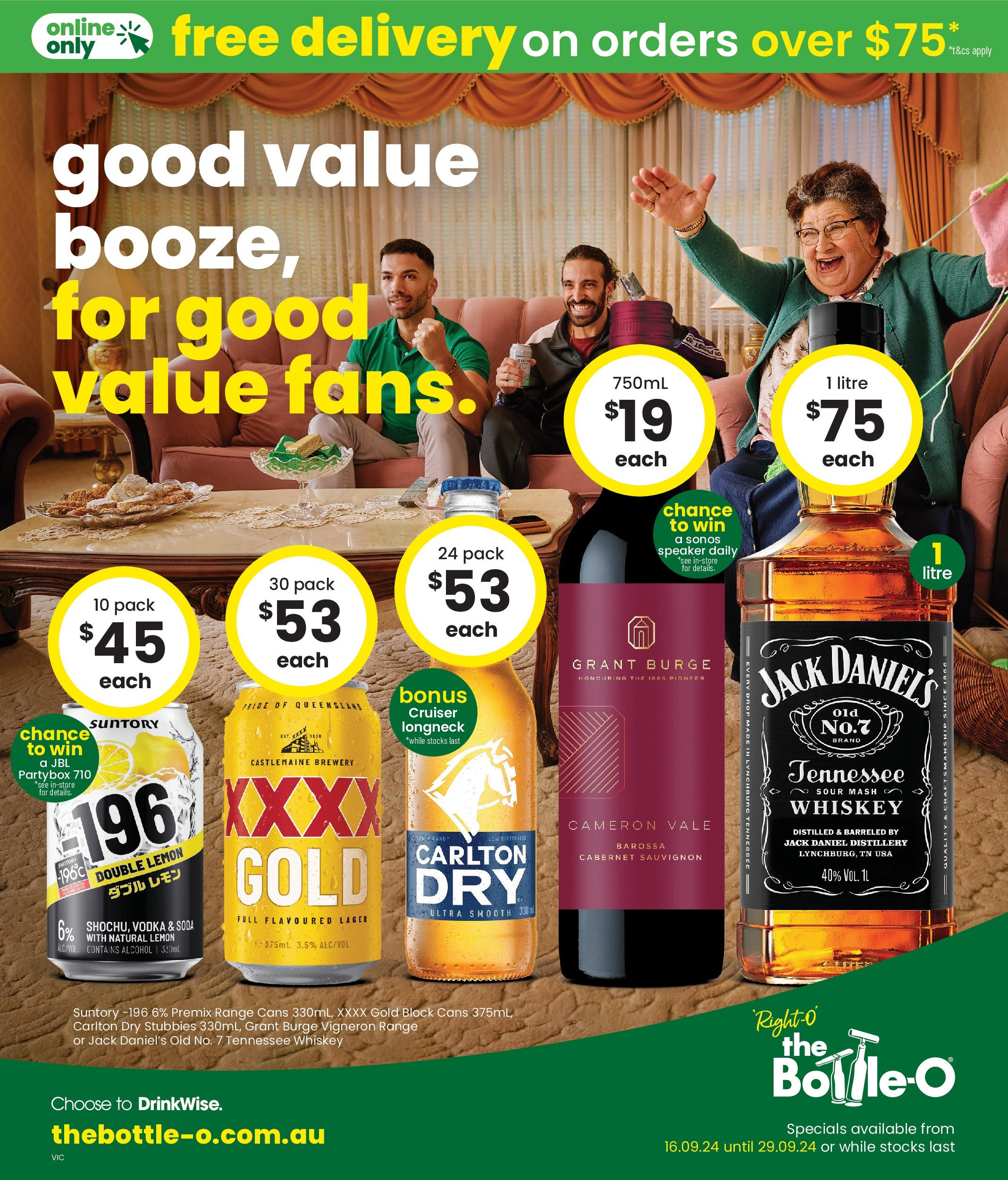 The Bottle-O Catalogue VIC - 16/09/2024 > weekly / monthly specials | Page: 1 | Products: Vodka, Whiskey, Lemon, Speaker