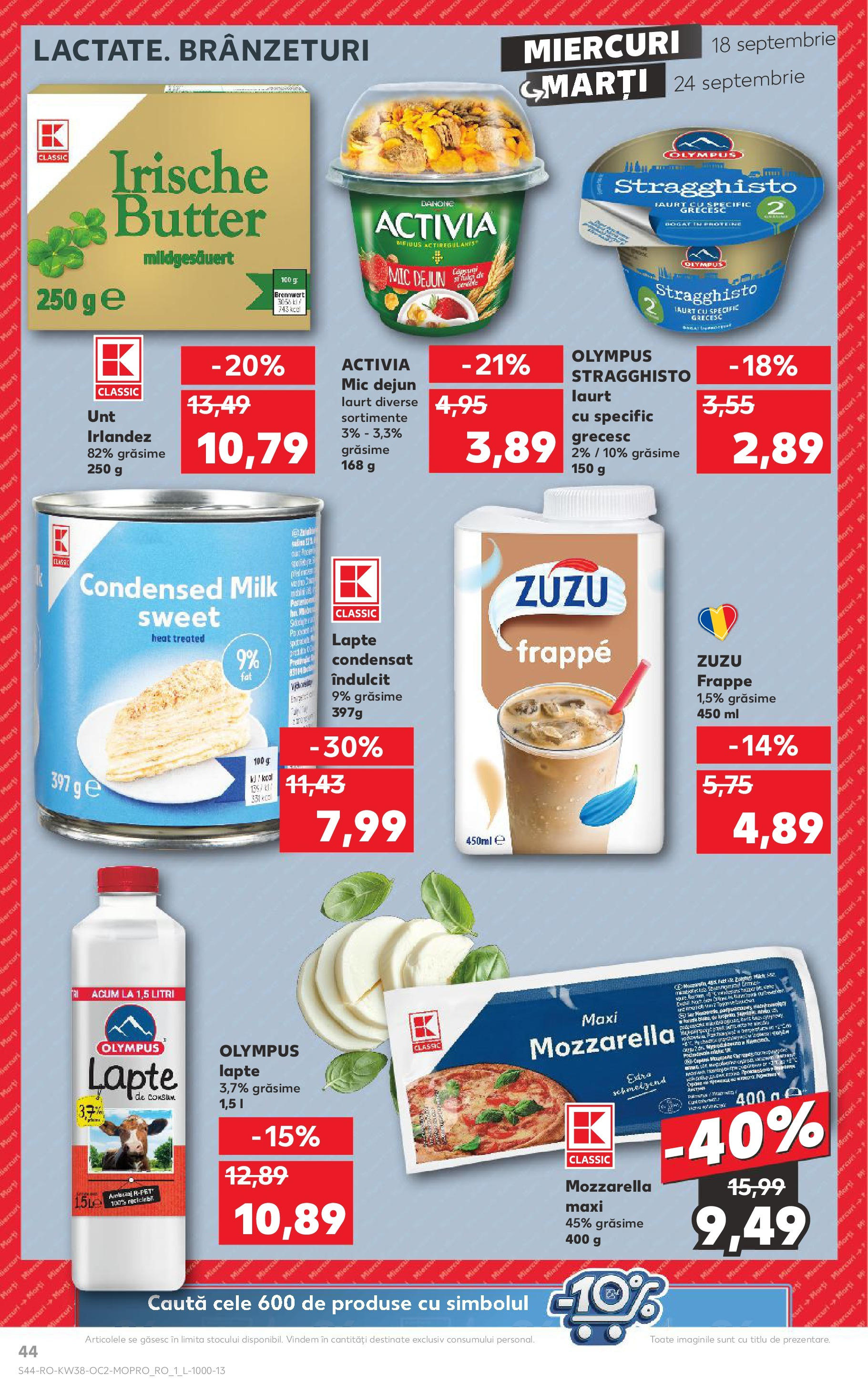 Catalog Kaufland - Bucureşti 18.09.2024 - Revista si Oferta | Pagină: 44 | Produse: Mozzarella, Lapte, Iaurt