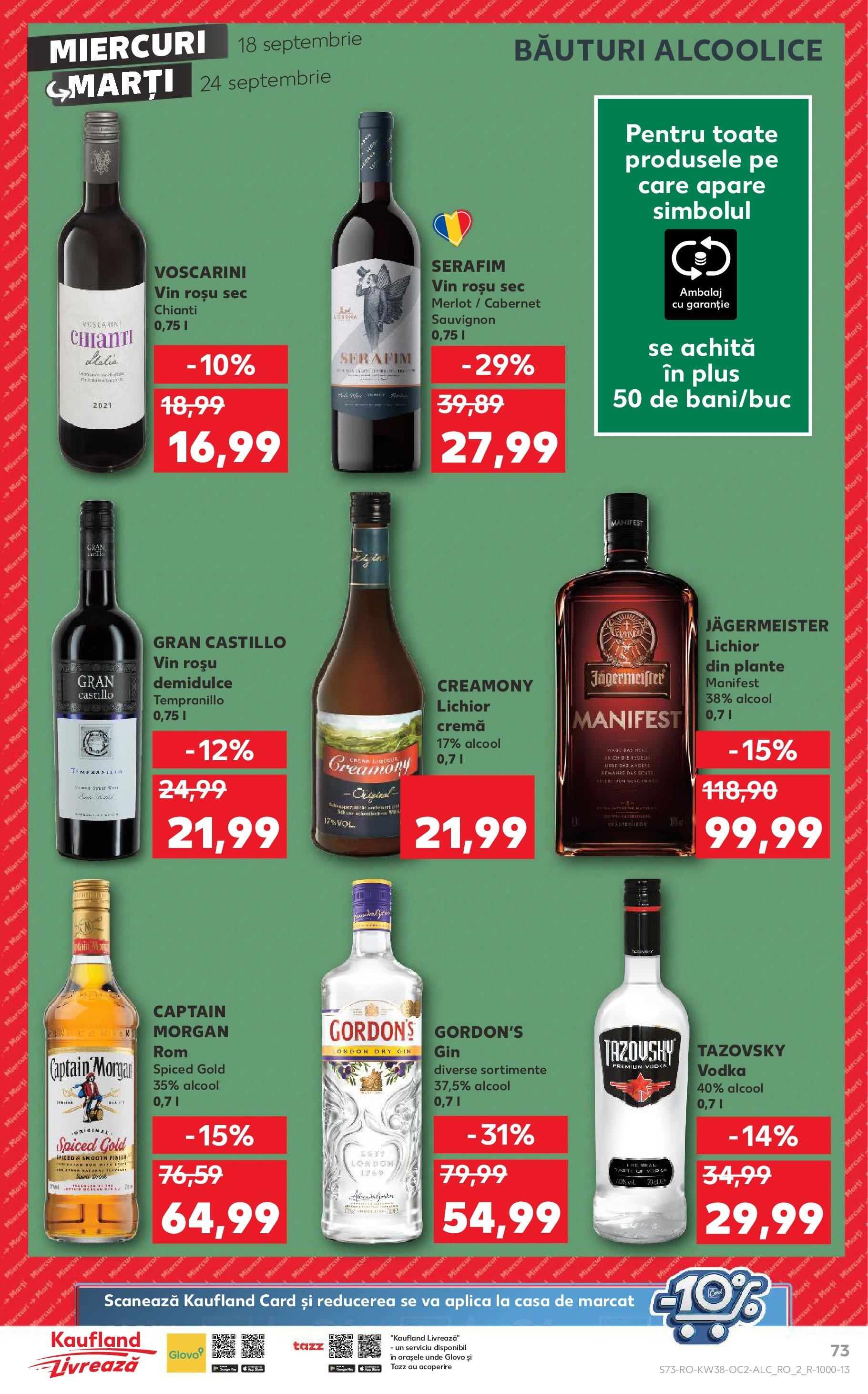 Catalog Kaufland - Bucureşti 18.09.2024 - Revista si Oferta | Pagină: 73 | Produse: Lichior, Cremă, Gin, Vodka