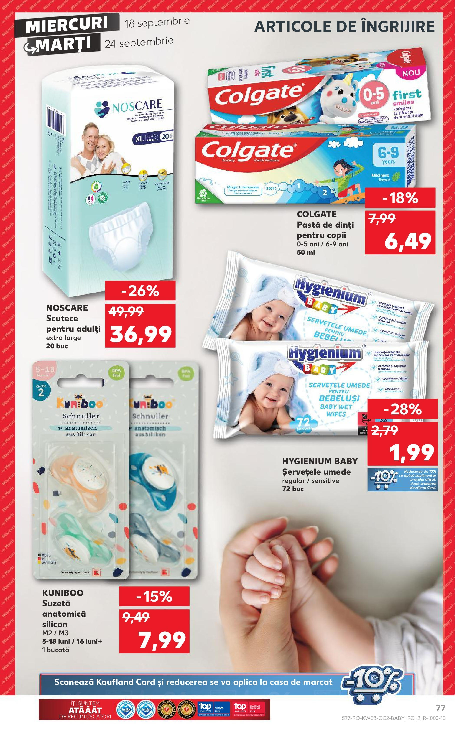 Catalog Kaufland - Bucureşti 18.09.2024 - Revista si Oferta | Pagină: 77 | Produse: Suzetă, Parfum, Pastă de dinți, Șervețele umede