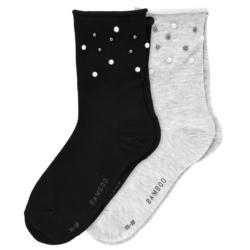 2 Paar Damen Socken mit Zierperlen