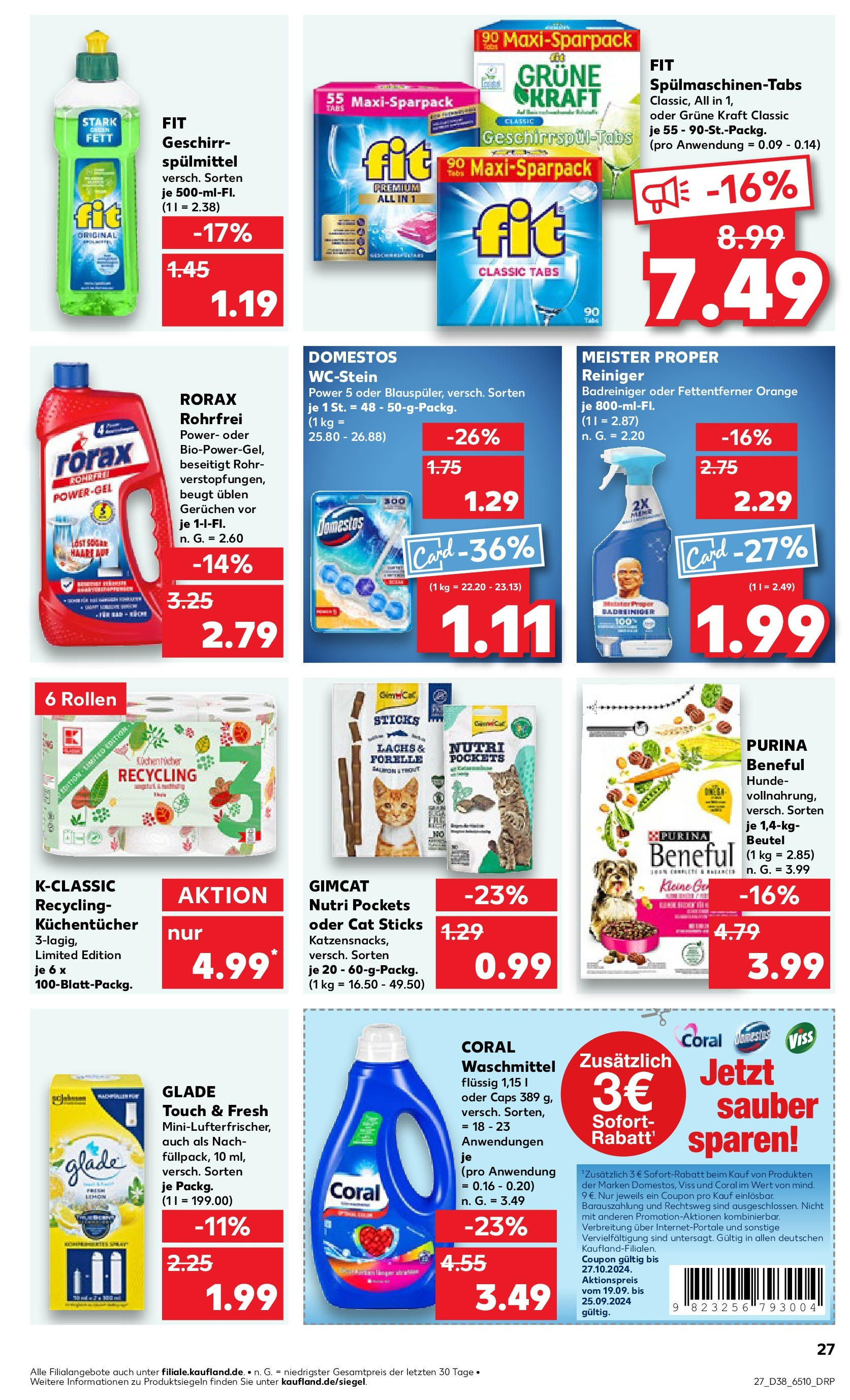 Kaufland - Nordrhein - Westfalen (ab 19.09.2024) » Angebote Online zum Blättern | Seite: 27 | Produkte: Coral, Lachs, Waschmittel, Spülmaschinentabs