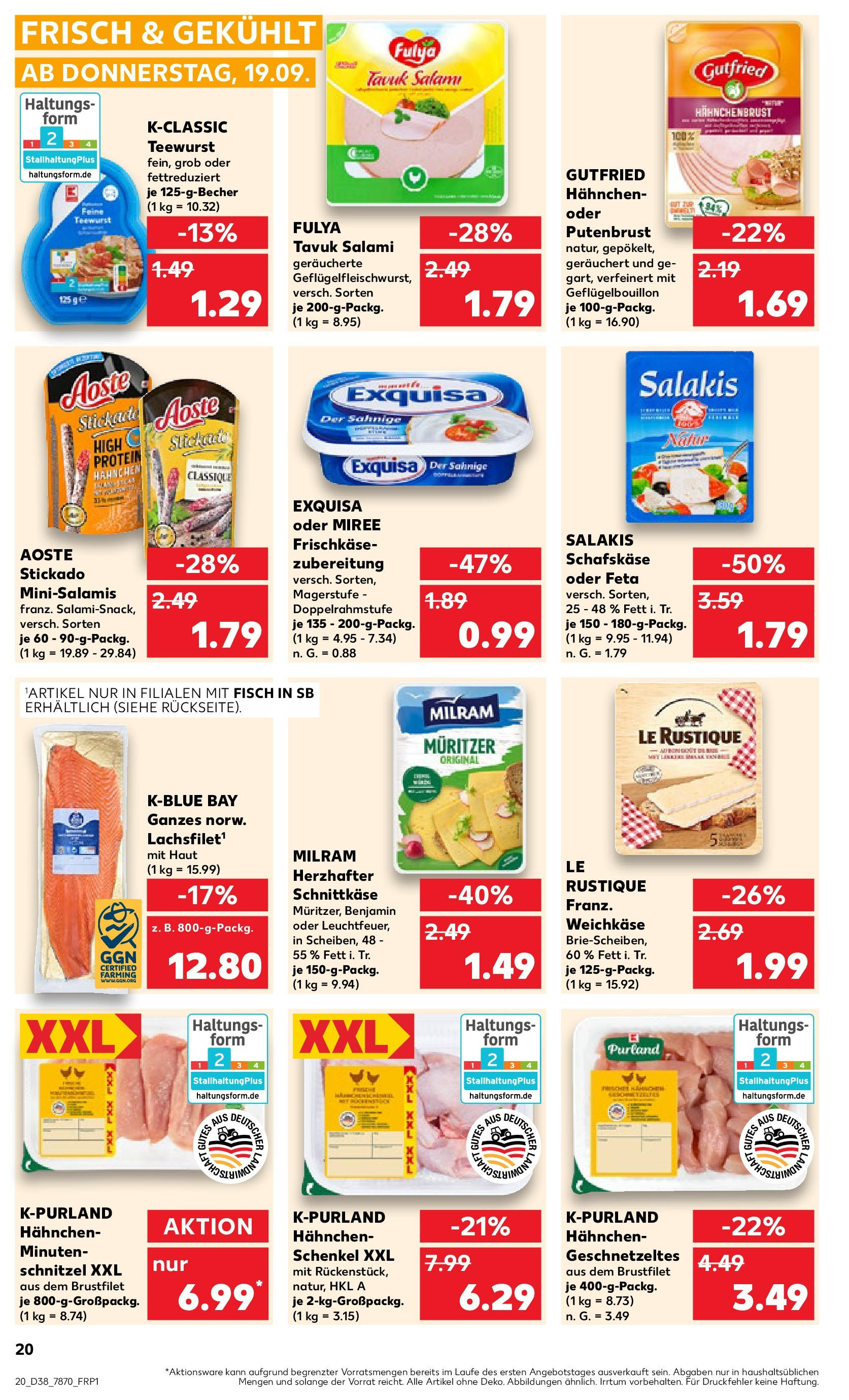 Kaufland - Baden-Württemberg (ab 19.09.2024) » Angebote Online zum Blättern | Seite: 20 | Produkte: Fisch, Salakis, Salami, Frischkase