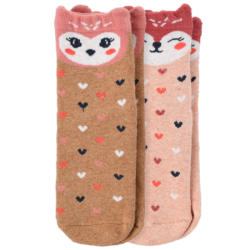 2 Paar Mädchen Stoppersocken mit Tier-Motiven