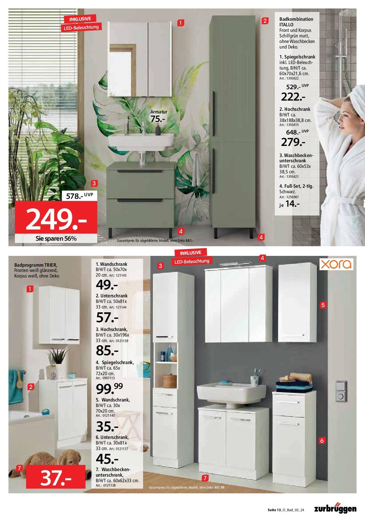 Zurbrüggen Bad (ab 17.09.2024) zum Blättern | Seite: 13 | Produkte: Waschbecken, Armatur, Spiegelschrank, Hochschrank