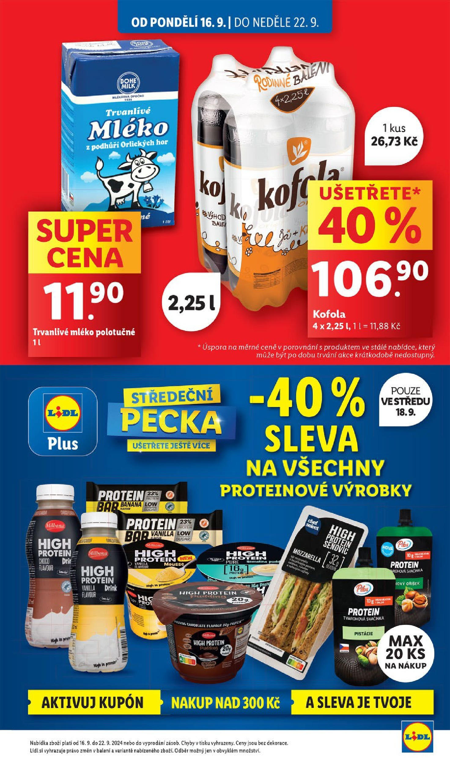 Lidl leták od 16.09.2024 - Nový akční leták | Strana: 3 | Produkty: Mléko polotučné, Milbona, Protein pudding, Protein