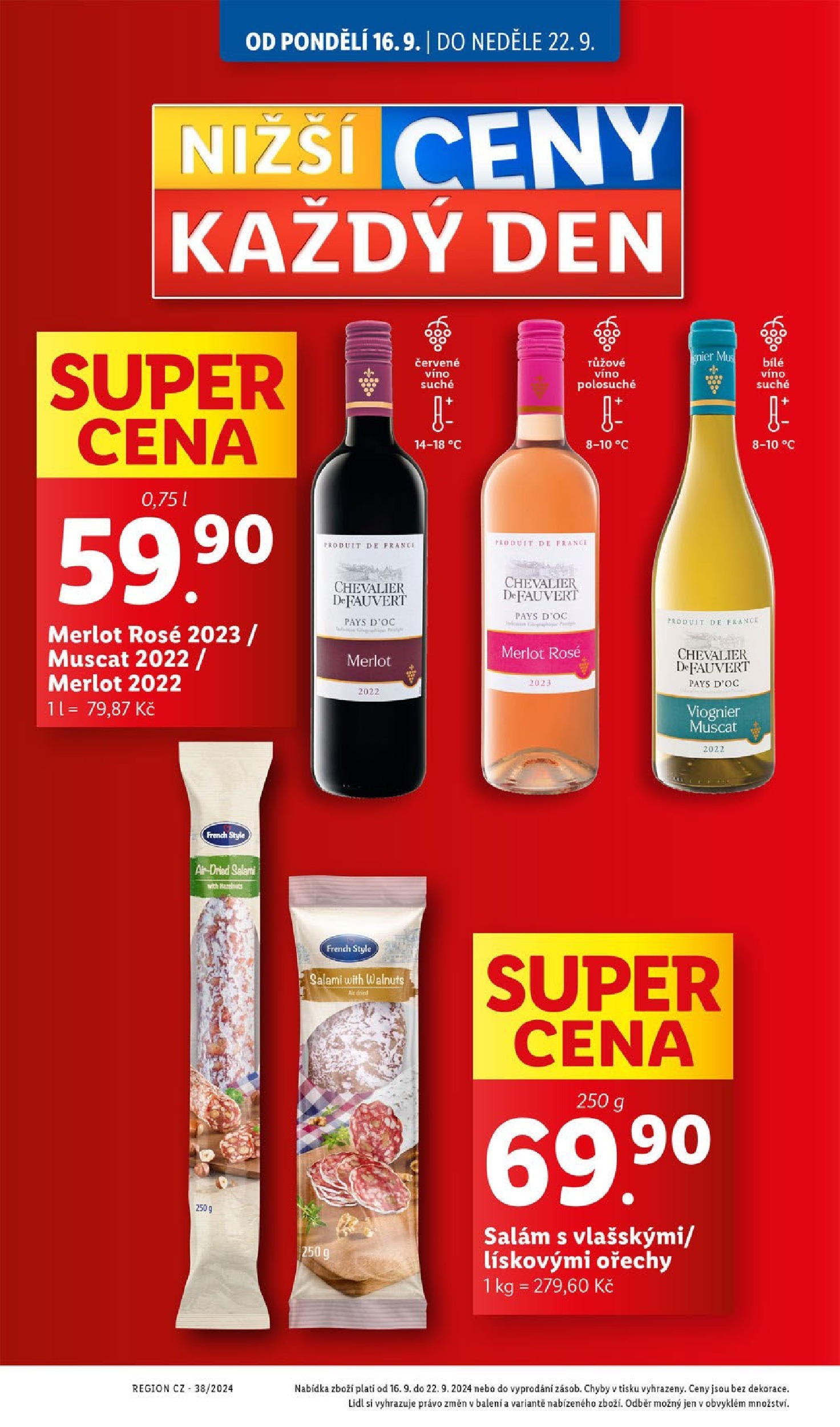 Lidl leták od 16.09.2024 - Nový akční leták | Strana: 4 | Produkty: Salám, Víno, Ořechy, Merlot