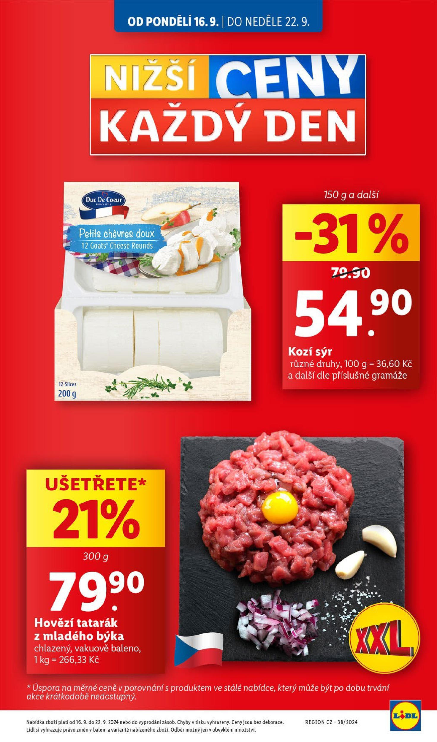 Lidl leták od 16.09.2024 - Nový akční leták | Strana: 5 | Produkty: Hovězí, Sýr, Kozí sýr, Hovězí tatarák