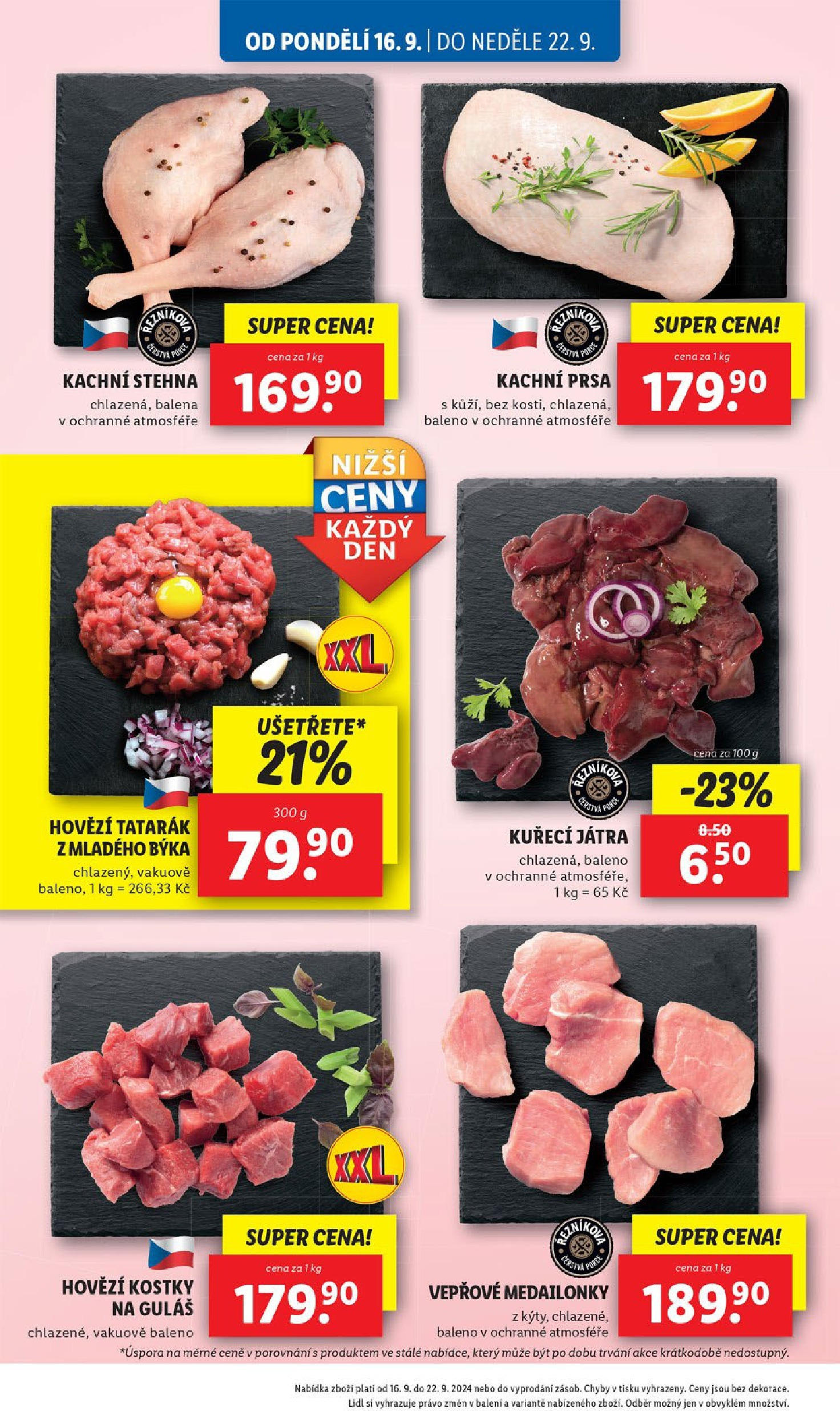 Lidl leták od 16.09.2024 - Nový akční leták | Strana: 16 | Produkty: Kuřecí Játra, Guláš, Kostky, Tatarák