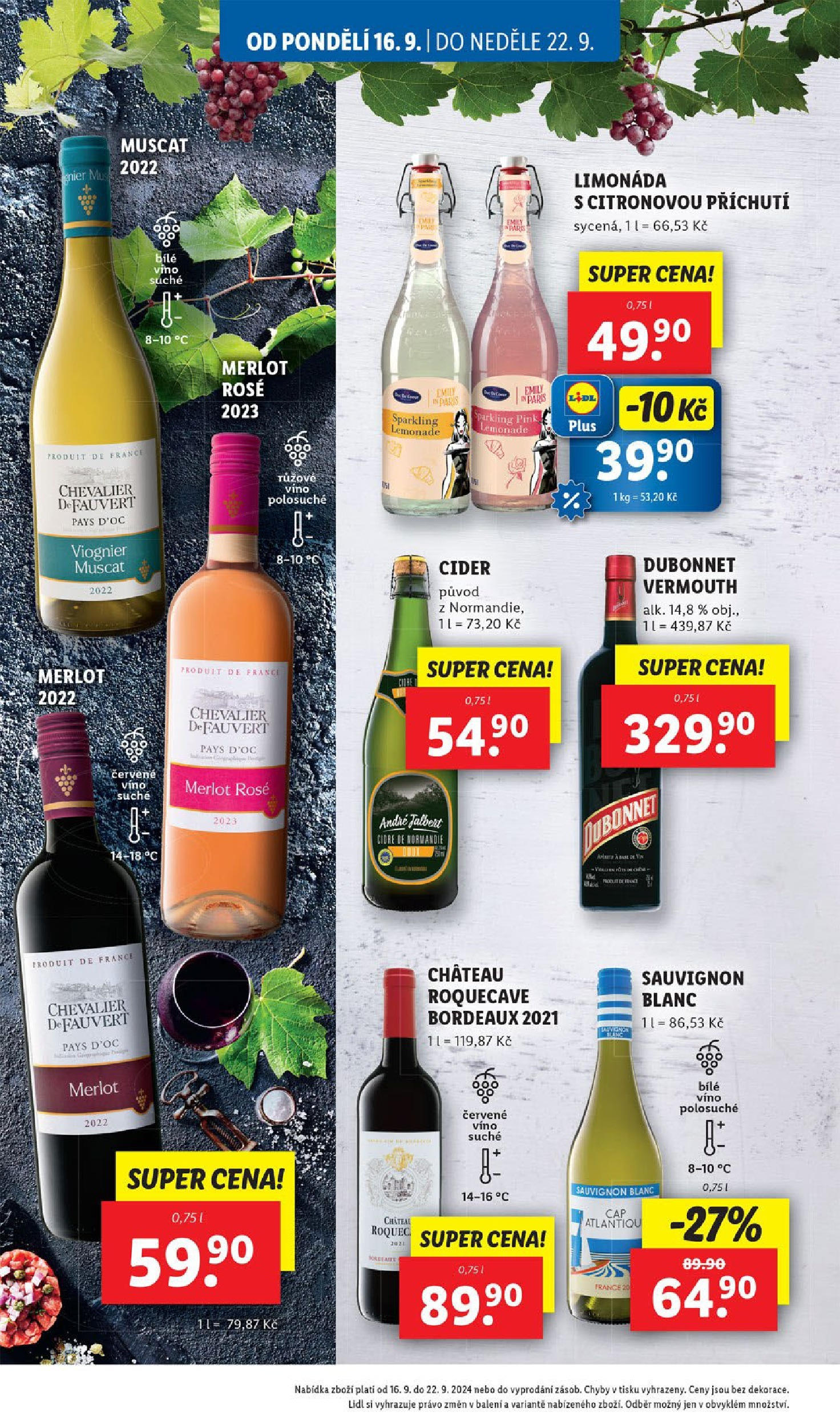 Lidl leták od 16.09.2024 - Nový akční leták | Strana: 36 | Produkty: Bílé víno, Limonáda, Cider, Červené víno