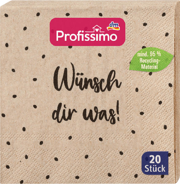 Profissimo Cocktailservietten "Wünsch dir was" aus Recycling-Material (25x25 cm)