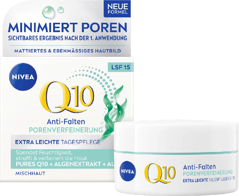 NIVEA Anti Falten Gesichtscreme Q10 Porenverfeinerung LSF 15