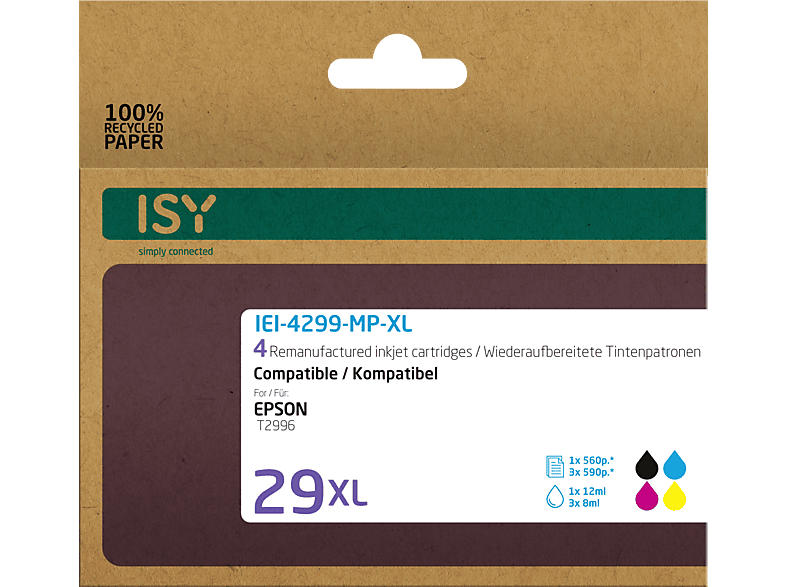 ISY Tintenpatronen IEI-4299-MP-XL für Epson T2996, farbig/schwarz, wiederaufbereitet