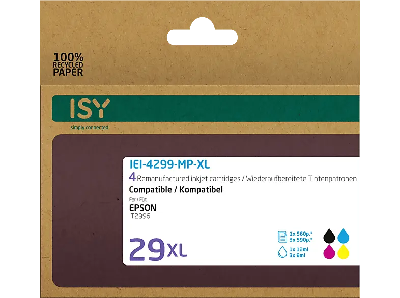 ISY Tintenpatronen IEI-4299-MP-XL für Epson T2996, farbig/schwarz, wiederaufbereitet