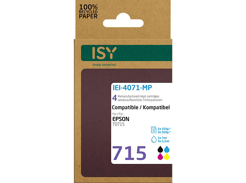 ISY Tintenpatronen IEI-4071-MP für Epson T0715, farbig/schwarz, wiederaufbereitet