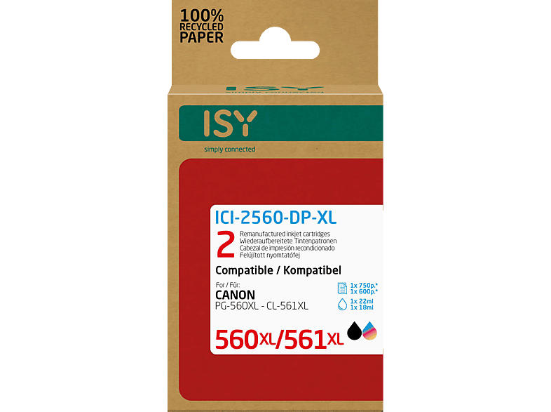 ISY Wiederaufbereitete Tintenpatronen ICI-2560-DP-XL Multipack Canon 560XL/561XL