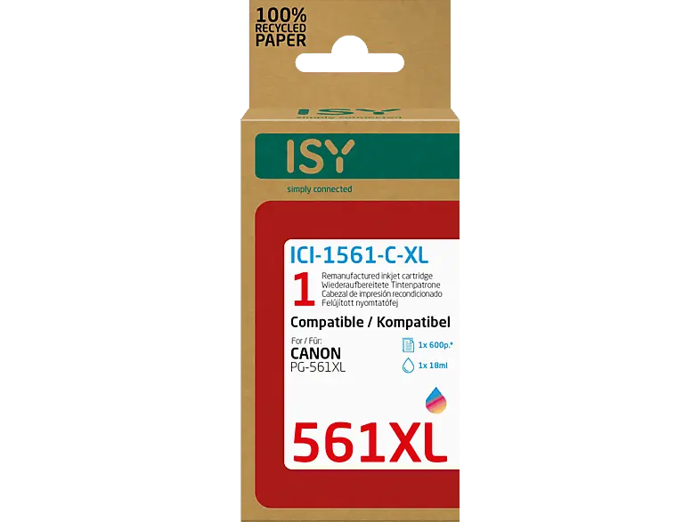 ISY Wiederaufbereitete Tintenpatronen ICI-1561-C-XL Farbe Canon PG-561XL
