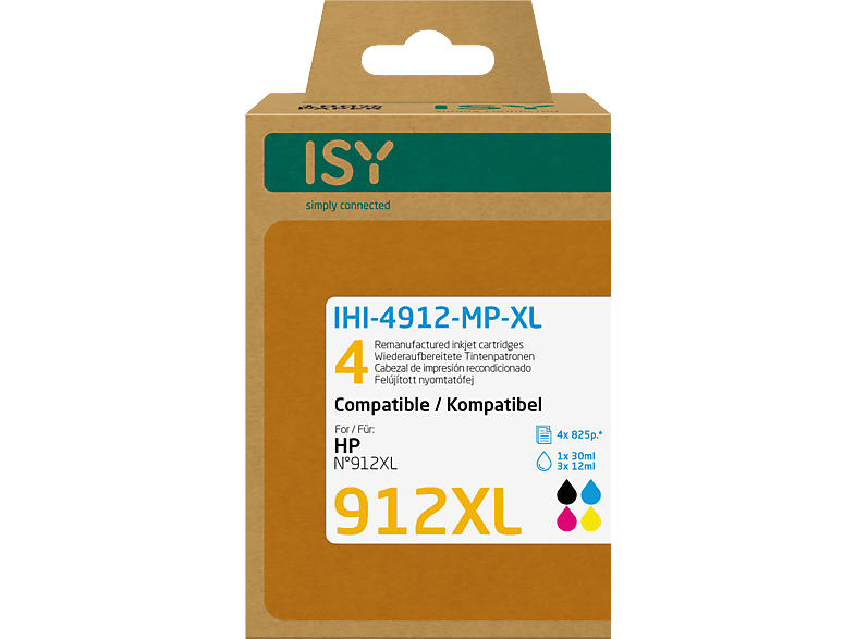 ISY Wiederaufbereitete Tintenpatronen IHI-4912-MP-XL Multipack HP 912XL