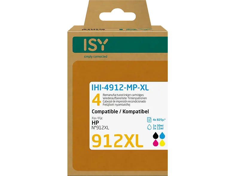 ISY Wiederaufbereitete Tintenpatronen IHI-4912-MP-XL Multipack HP 912XL
