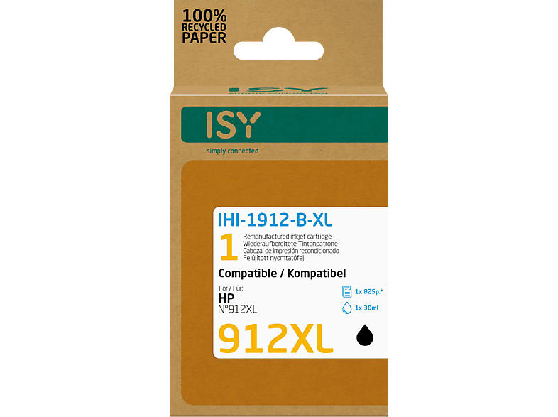 ISY Wiederaufbereitete Tintenpatronen IHI-1912-B-XL Schwarz HP 912XL