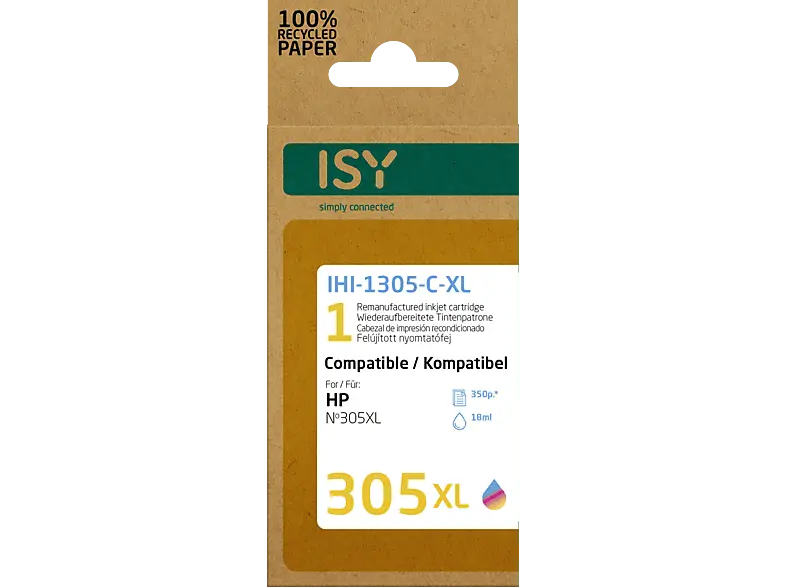 ISY IHI-1305-C-XL wiederaufbereitete Tintenpatrone ersetzt HP305XL colour