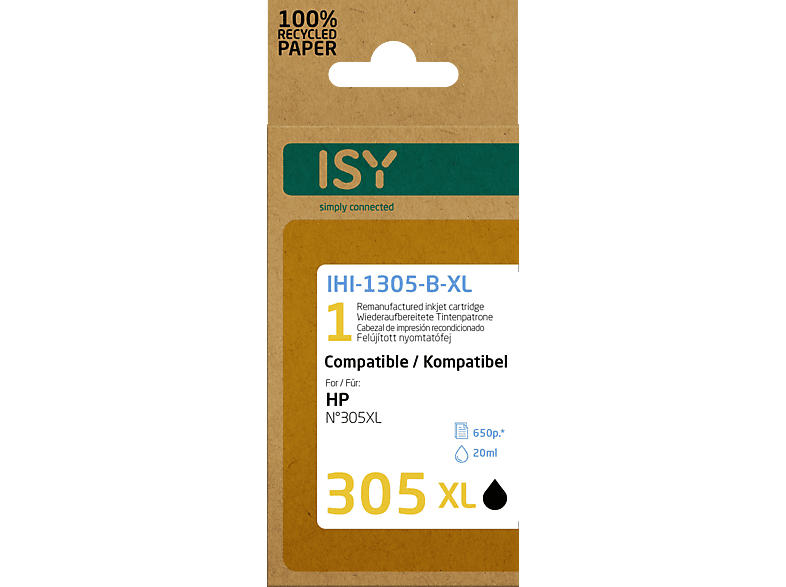 ISY IHI-1305-B-XL wiederaufbereitete Tintenpatrone ersetzt HP305XL black