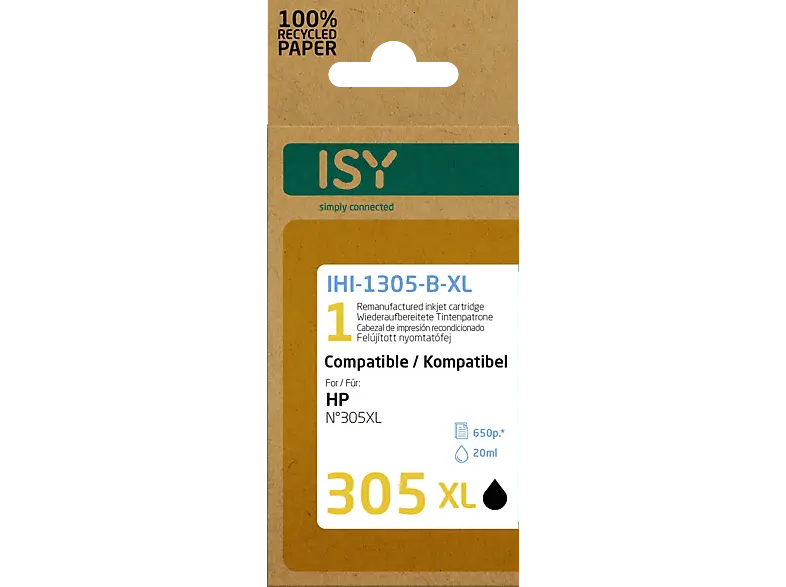ISY IHI-1305-B-XL wiederaufbereitete Tintenpatrone ersetzt HP305XL black