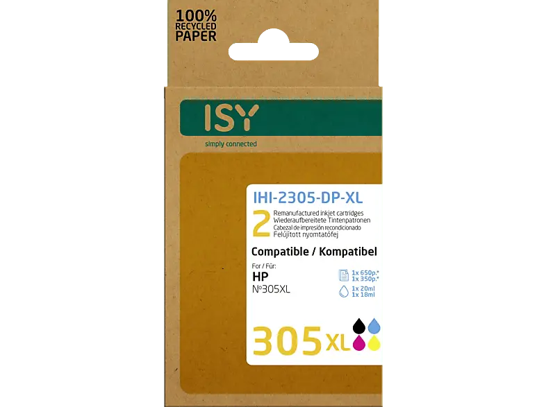 ISY IHI-2305-DP-XL wiederaufbereitete Tintenpatronen ersetzen HP305XL black und colour