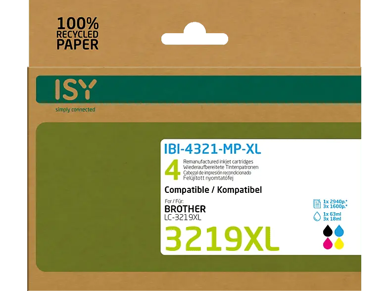 ISY Wiederaufbereitete Tintenpatrone IBI-4321-MP-XL Multipack4 Brother LC-3219XL
