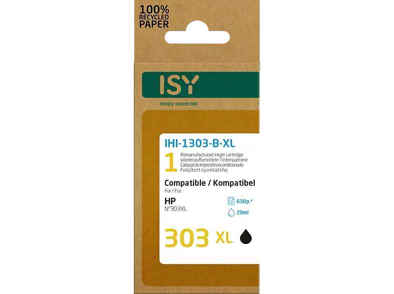 ISY IHI-1303-B-XL wiederaufbereitete Tintenpatrone ersetzt HP303XL black; wiederaufbereitete Tonerpatrone