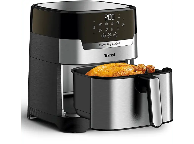 Tefal EY505D Easy Fry & Grill Deluxe Heißluftfritteuse (4,2 l, 1400 Watt, Silber)