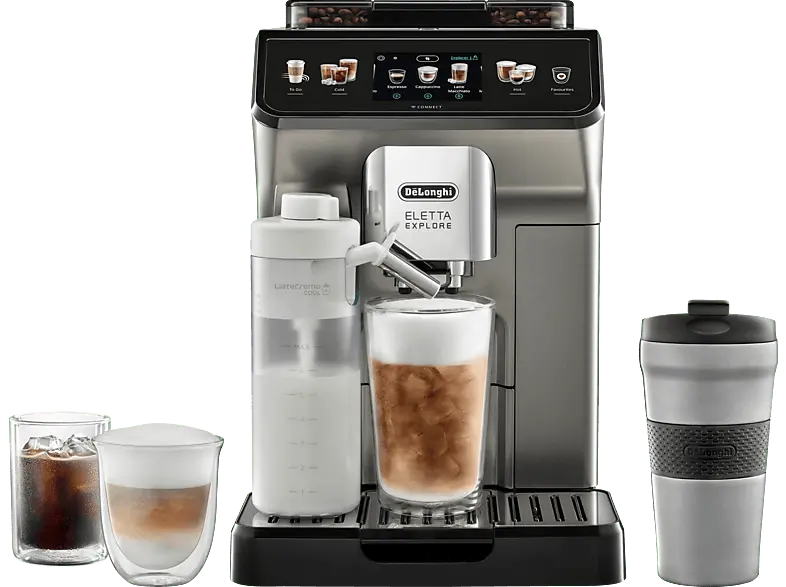 De'Longhi ECAM450.86.T Eletta Explore Cold Brew Kaffeevollautomat (Titan, Kegelmahlwerk, 19 bar, externer Milchbehälter)