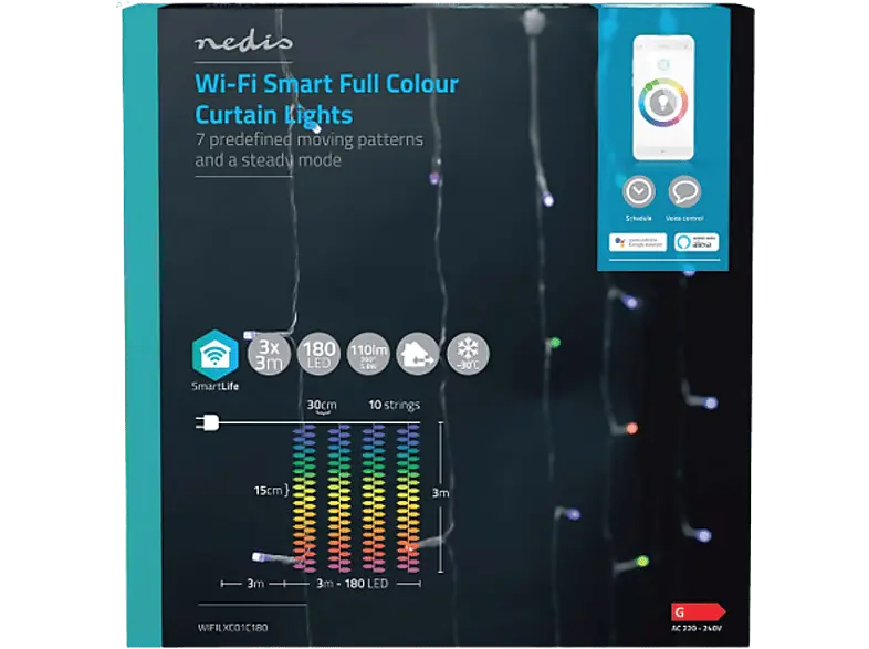 Nedis SmartLife WLAN LED Lichterkette, 3x 3m, 180 LED's, RGB; LED-Lichterkette