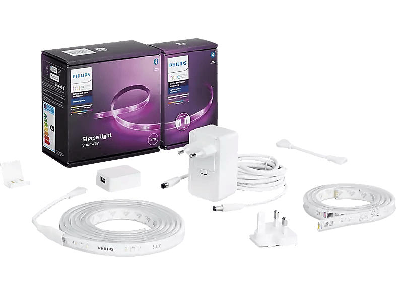 Philips Hue Lightstrip Plus 2m Basis mit Erweiterung 1m Bundle; Lichtstreifen