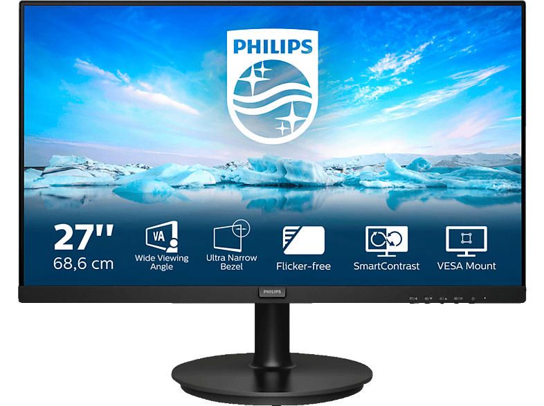 Philips Monitor V-Line 271V8L, 27 Zoll, FHD, 4ms, VA-Panel, 75Hz, 250cd, Schwarz