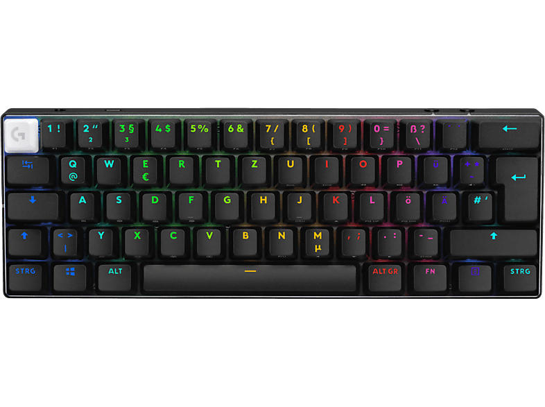 Logitech pro X 60 Lightspeed Gaming Tastatur, Tactile, 60% Design, Mechanisch, Bluetooth, USB-C (Laden), qwertz, RGB Beleuchtung, Schwarz