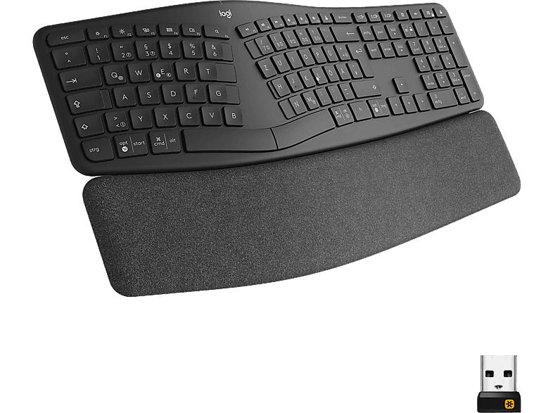 Logitech Tastatur Ergo K860, Handballenauflage, natürliches Tippen, USB/Bluetooth, Windows/Mac, DE