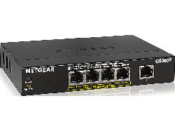 Netgear Desktop Gigabit Switch Soho GS305P, 5 RJ-45, 4 PoE+ mit 63W, Unmanaged, Schwarz