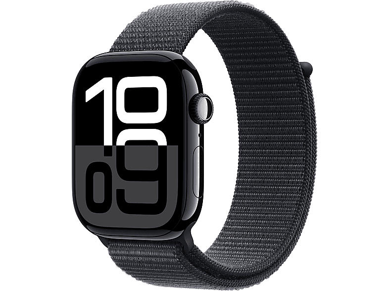 Apple Watch Series 10 GPS 46mm Aluminiumgehäuse, Sport Loop Armband, Diamantschwarz; Smartwatch