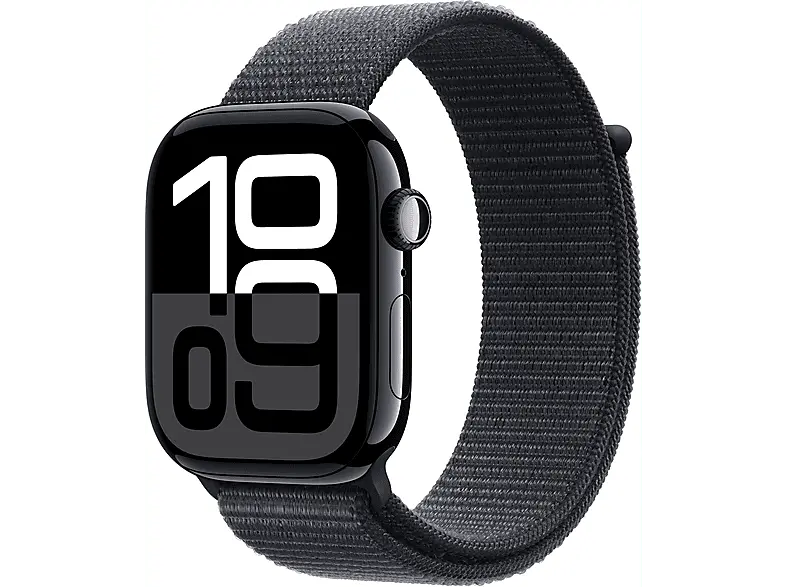 Apple Watch Series 10 GPS 46mm Aluminiumgehäuse, Sport Loop Armband, Diamantschwarz; Smartwatch