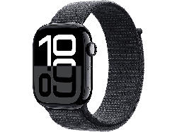 Apple Watch Series 10 GPS + Cellular 46mm Aluminiumgehäuse, Sport Loop Armband, Diamantschwarz; Smartwatch