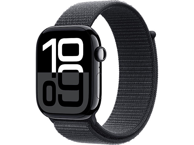 Apple Watch Series 10 GPS + Cellular 46mm Aluminiumgehäuse, Sport Loop Armband, Diamantschwarz; Smartwatch