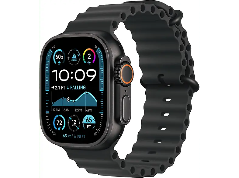 Apple Watch Ultra 2 GPS + Cellular 49mm Black Titanium Case mit Black Ocean Band; Smartwatch