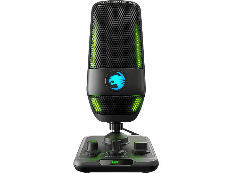 Roccat Streaming Mikrofon Torch, USB/3.5mm, Kondensator, 110dB, 48kHz/24Bit, Niere, 20Hz-20kHz, Schwarz