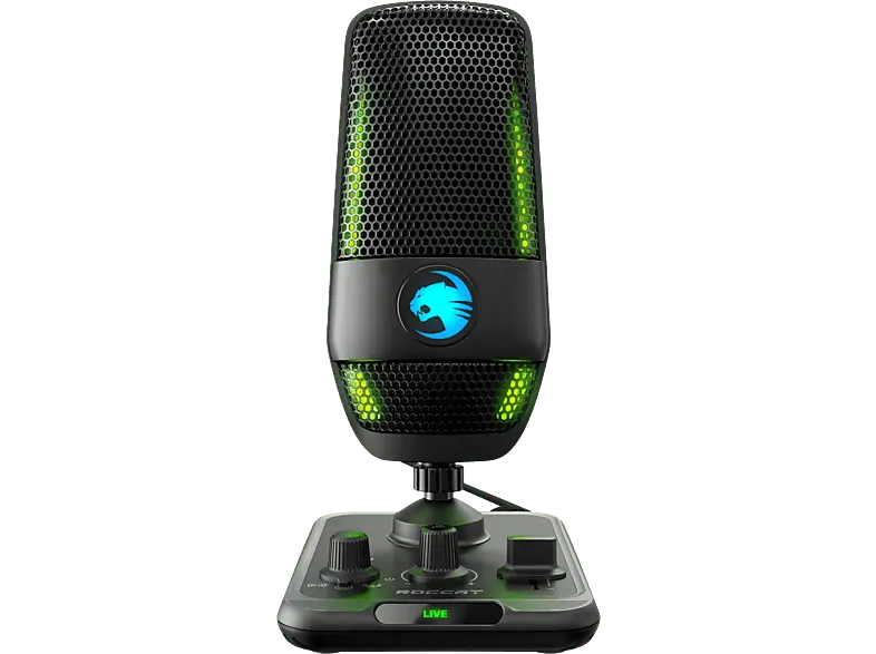 ROCCat Streaming Mikrofon Torch, USB/3.5mm, Kondensator, 110dB, 48kHz/24Bit, Niere, 20Hz-20kHz, Schwarz
