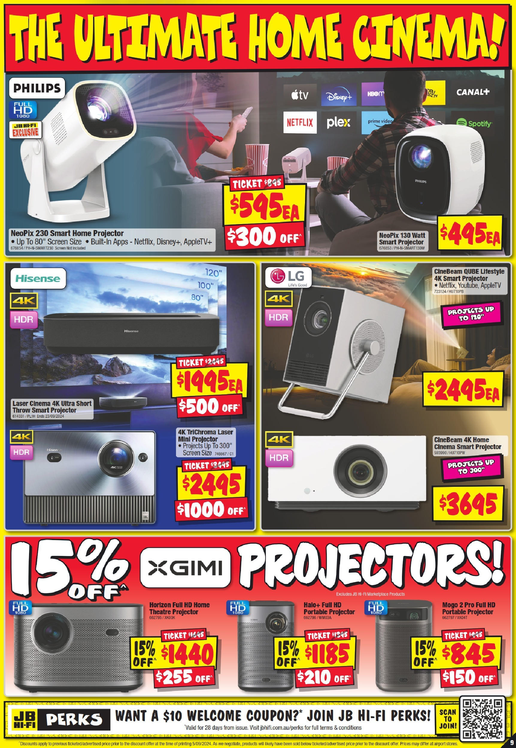 JB Hi-Fi  Catalogue  - 19/09/2024 > weekly / monthly specials | Page: 9 | Products: Projector, Portable, Screen