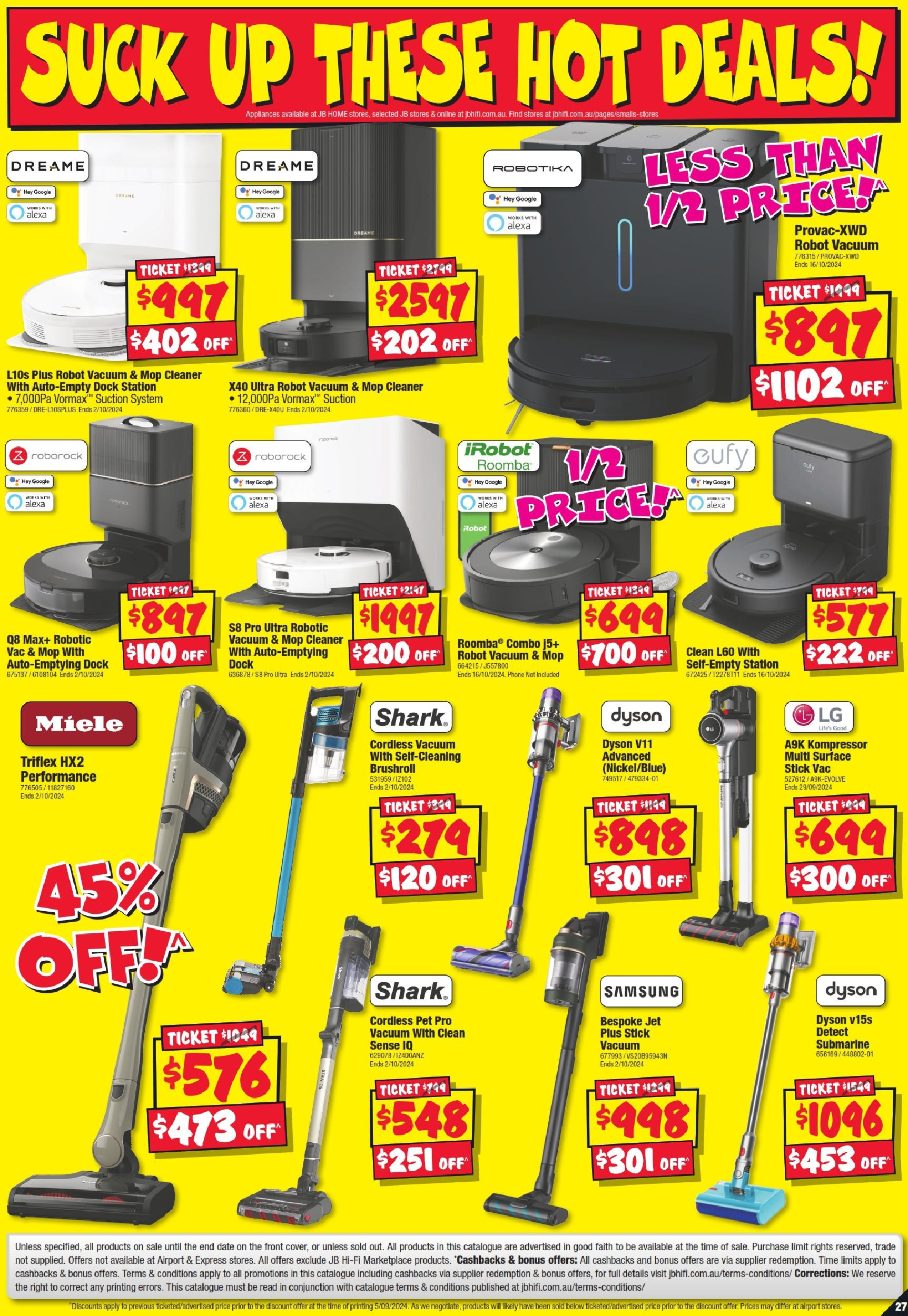 JB Hi-Fi  Catalogue  - 19/09/2024 > weekly / monthly specials | Page: 27 | Products: Cleaner, Phone, Roomba, Robot