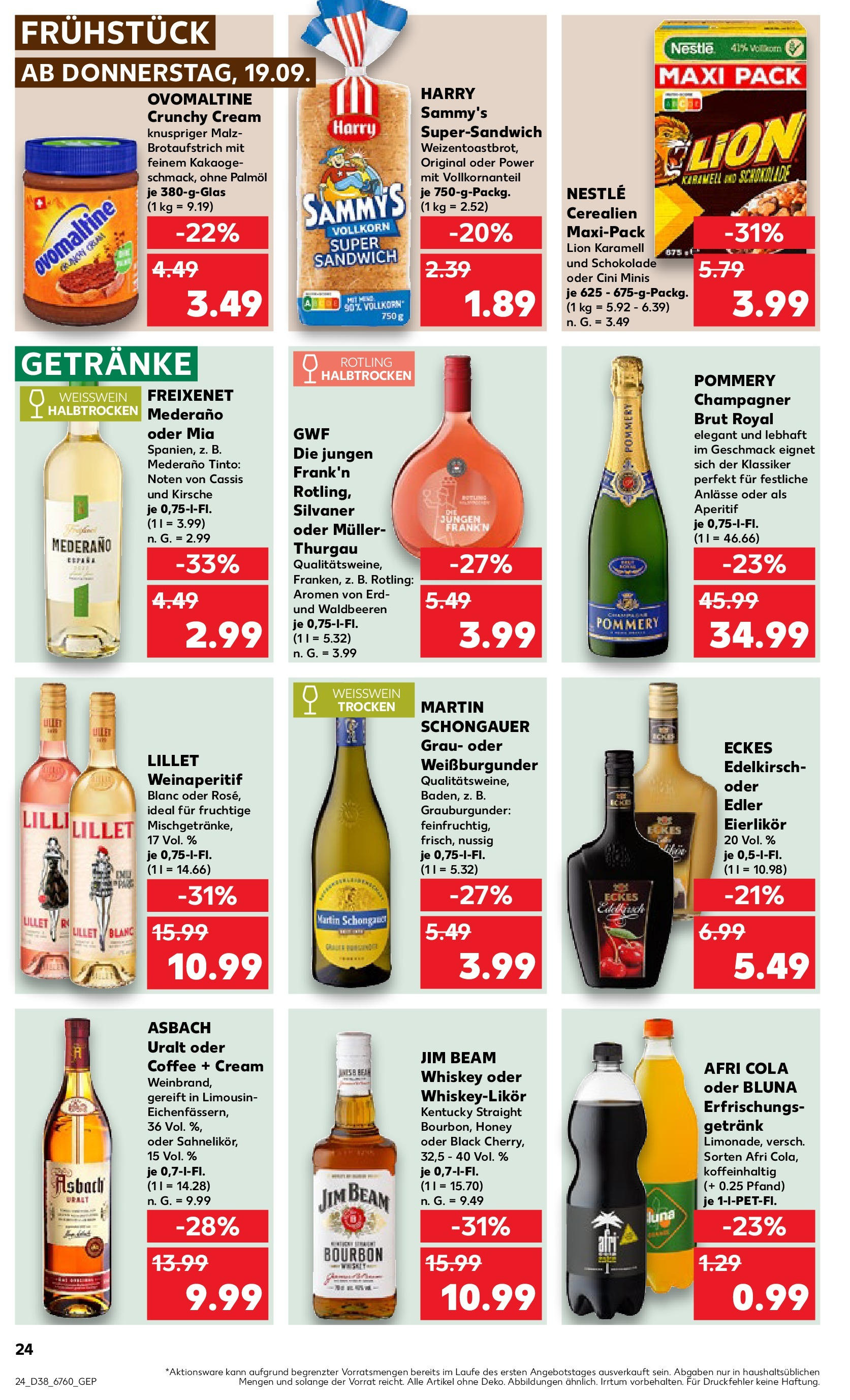 Kaufland - Bayern (ab 19.09.2024) » Angebote Online zum Blättern | Seite: 24 | Produkte: Jim beam, Freixenet, Weißwein trocken, Whiskey